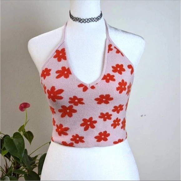 L.A. Hearts Pink Red Malibu Barbie Valentines Halter Knit Tank Crop Top Medium - Picture 1 of 8